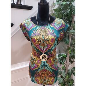 The Limited Womens Multicolor Geometric 100% Polyester Short Sleeve Top Blouse L